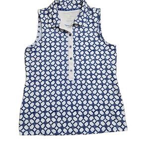 Women’s Tommy Bahama Island Zone Sleeveless Polo Golf Top Blue White Sz XS